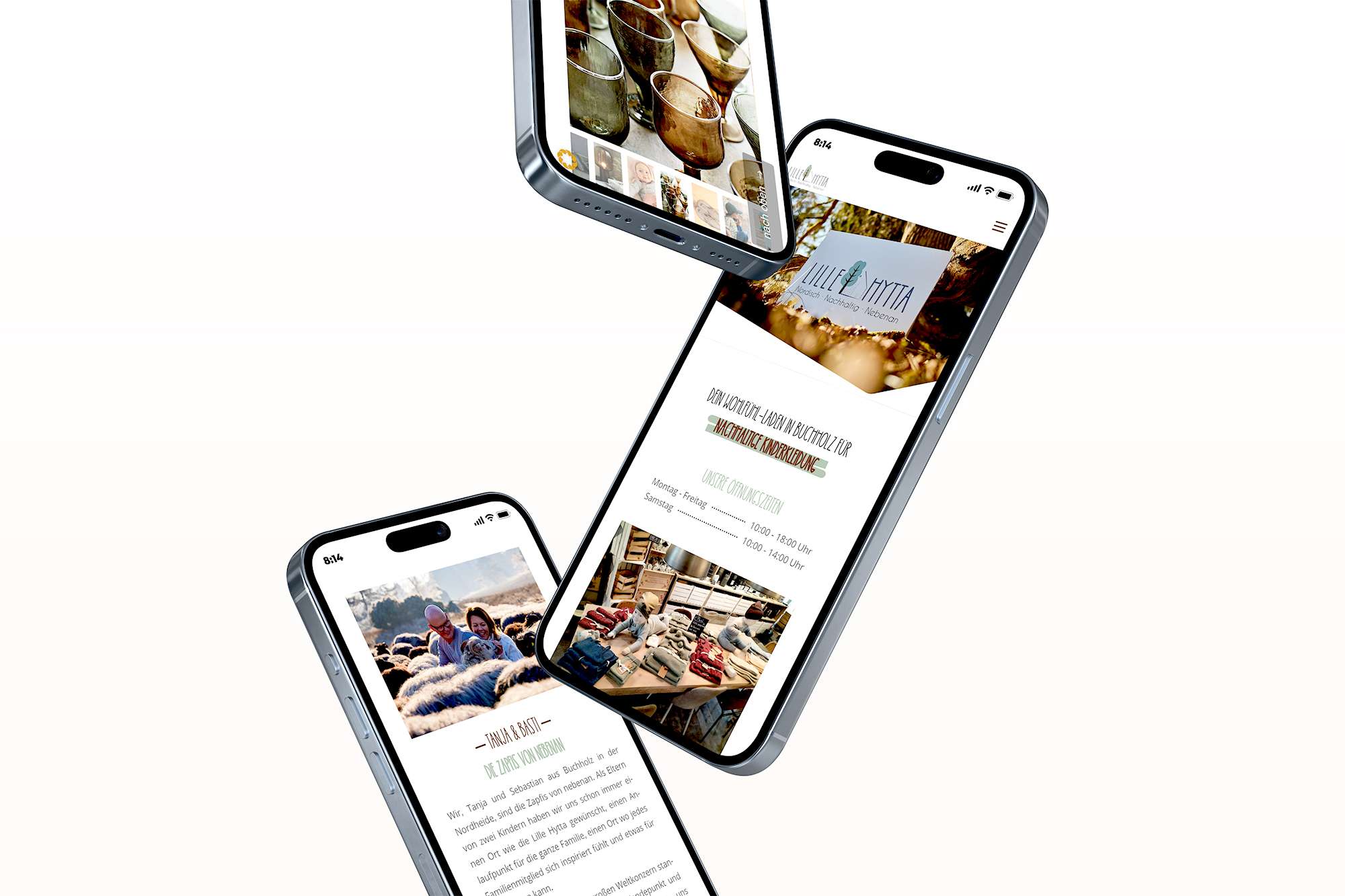 Mobilansicht der Lille Hytta-Website mit übersichtlichem Layout und attraktiven Produktbildern.